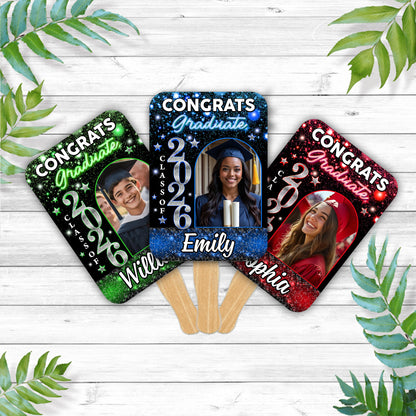 Personalized Graduation Face Fans Glitter With Wooden Handle - Fans Faces Class Of 2026