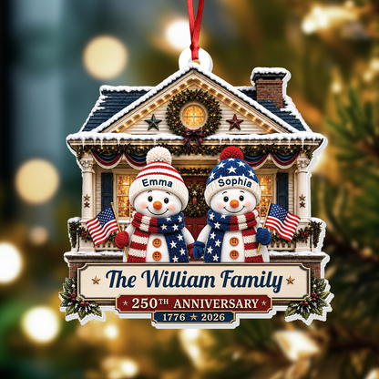 Snowman Family 250 Years Of Freedom Anniversary - Real 3D Relief Ornament