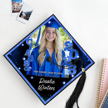 Class Of 2026 Glitter Cap Topper - Personalized Printed Graduation Cap Topper