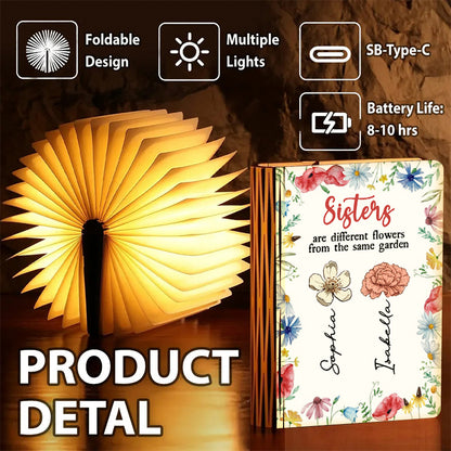 Sisters Are Different Flowers From The Same Garden - Personalized Book Lamp