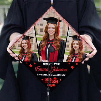Class Of 2026 Congrats Glitter Cap Topper - Personalized Printed Graduation Cap Topper