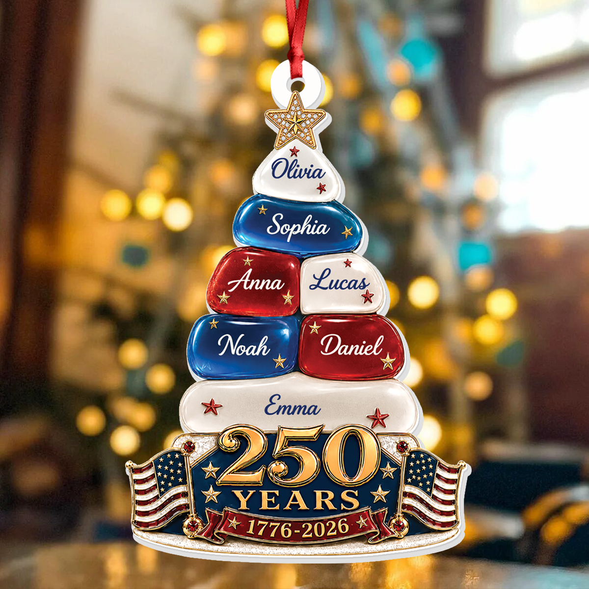 Sea Glass Christmas Tree 250 Years Of Freedom Anniversary - Real 3D Relief Ornament