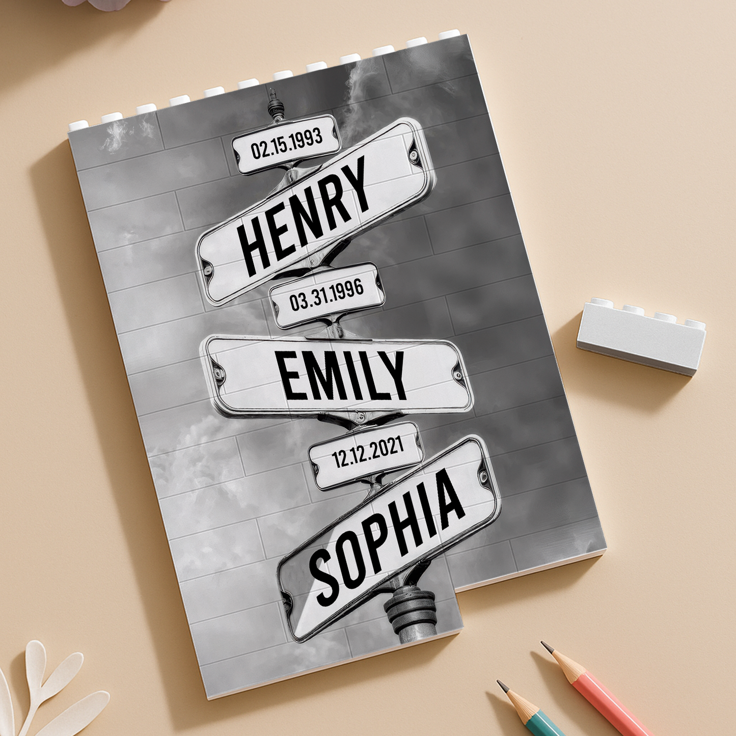 Personalized Family Names Date of Birth Vintage Street Sign Premium - Personalized Rectangle Building Brick