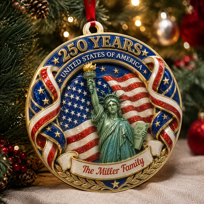 250 Years Christmas Ornament, United States Of America - Real 3D Relief Ornament