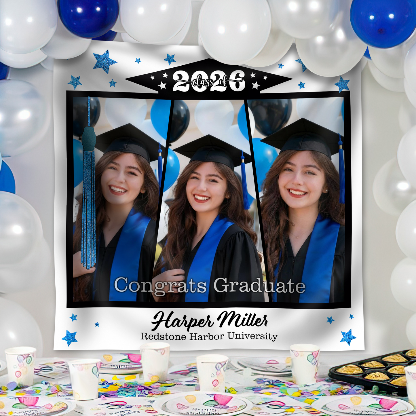 Class Of 2026 White Graduation Decor - Personalized Congrats Graduation Backdrop