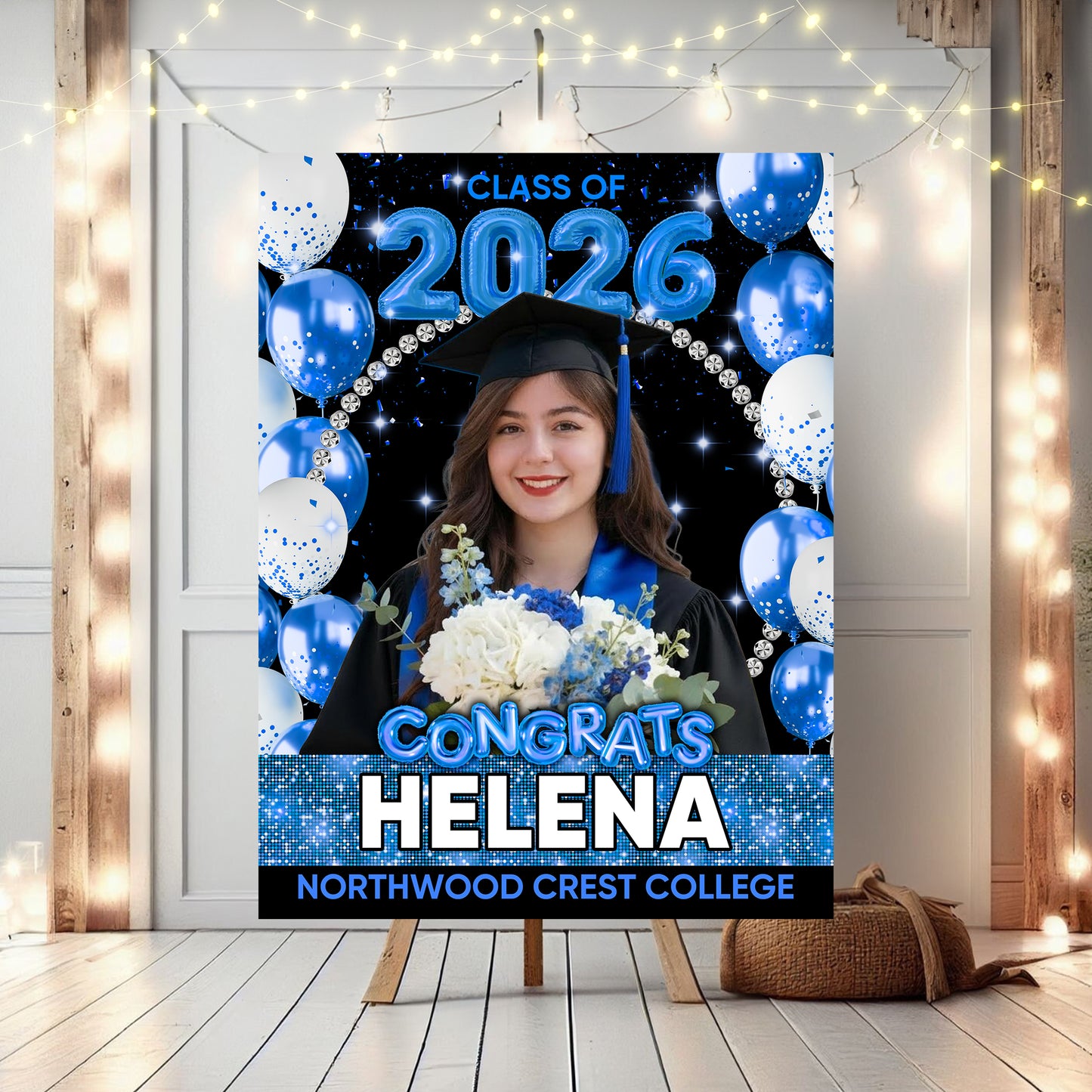 Congrats Graduation Glitter Bubble - Personalized Graduation Welcome Sign - Custom Photo Welcome Sign
