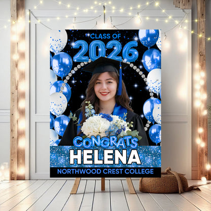 Congrats Graduation Glitter Bubble - Personalized Graduation Welcome Sign - Custom Photo Welcome Sign