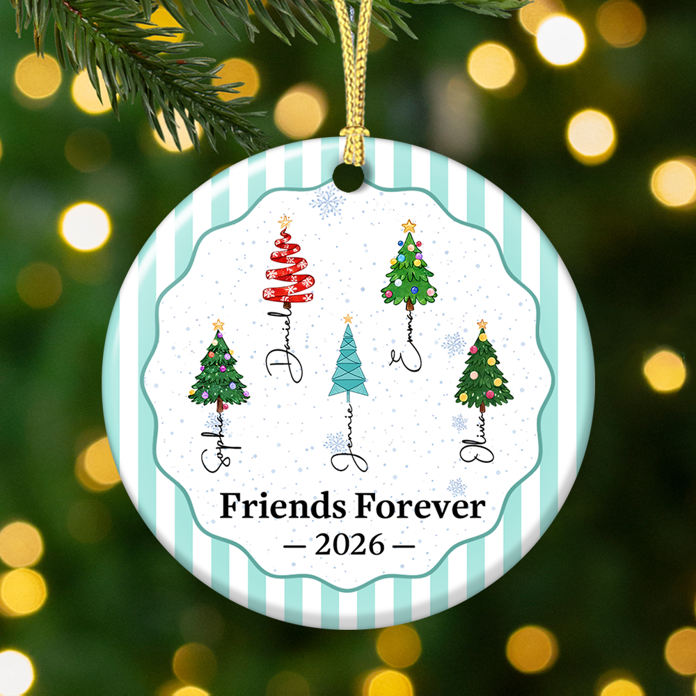 Christmas Tree Ornament Friends Forever Striped Patterns - Real 3D Ceramic Ornament