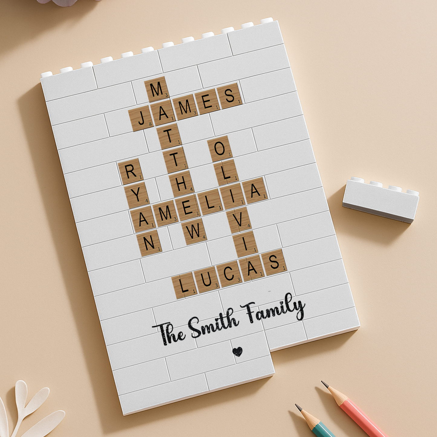 Family Crossword Custom Name Puzzle - Personalized Rectangle Building Brick