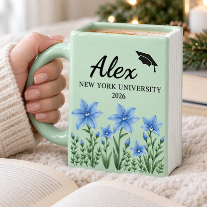 School Name - Unique Graduation Gifts Book Lovers Shaped Mug - Personalized Name Gifts - Best Friend, Christmas & Birthday Friendship Keepsake Gift