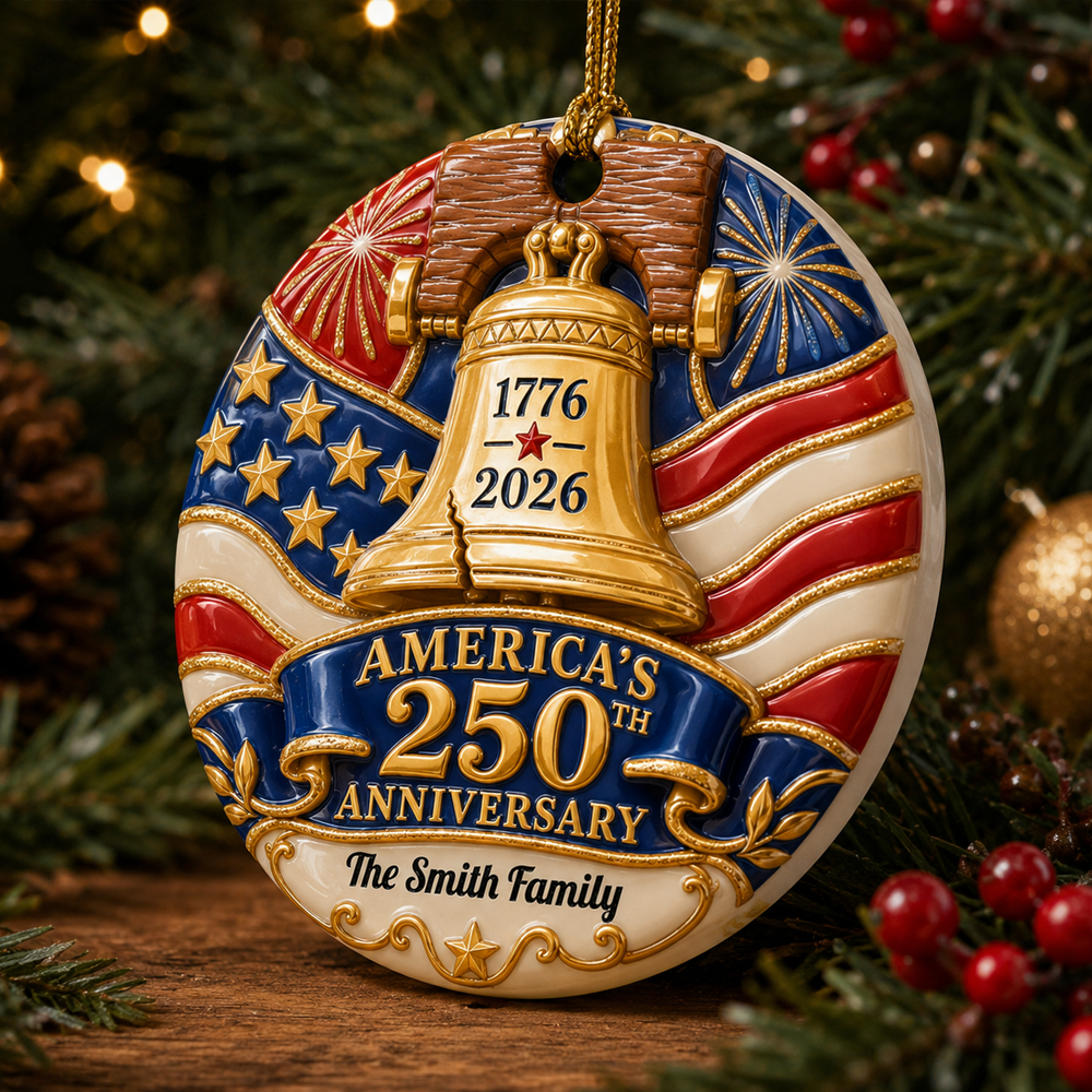 Liberty Bell Family Name Christmas Ornament - Real 3D Ceramic Ornament