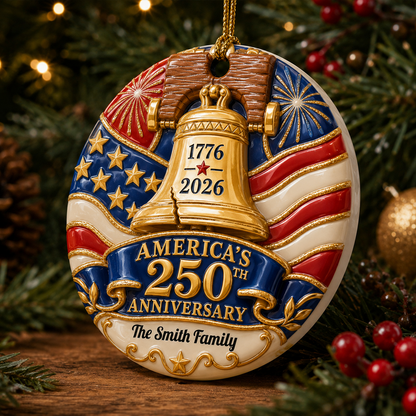 Liberty Bell Family Name Christmas Ornament - Real 3D Ceramic Ornament