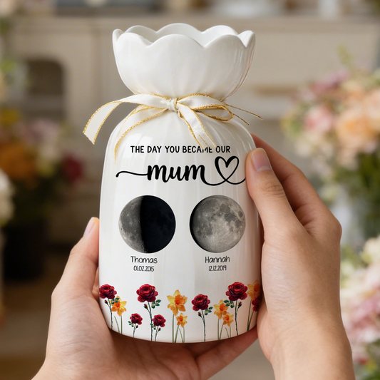 The Day You Became Our Mom - Personalized Custom Ribbon Tie Flower Vase