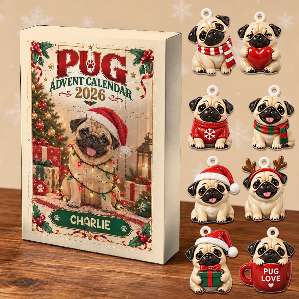 Pug Advent Calendar 2026 24 Day Christmas Countdown Box With Cute Dog Figurines - Advent Calendar Box-Box&Acrylic