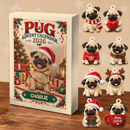 Pug Advent Calendar 2026 24 Day Christmas Countdown Box With Cute Dog Figurines - Advent Calendar Box-Box&Acrylic