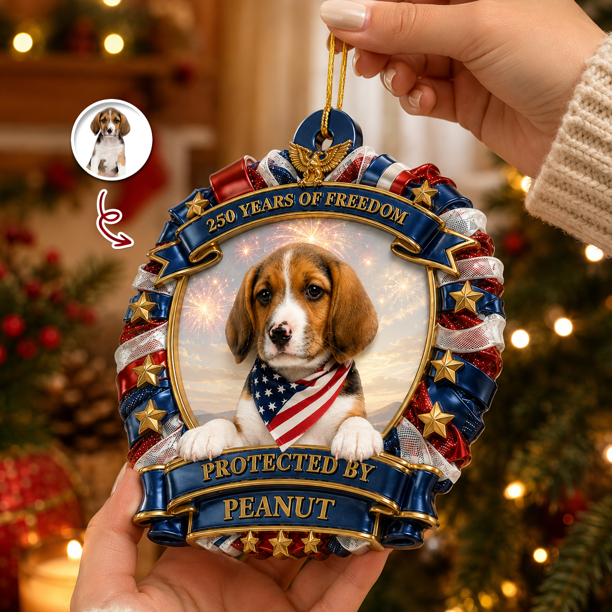 Personalized Dog Lovers 250th America Ornament Patriotic - Real 3D Relief Ornament 2