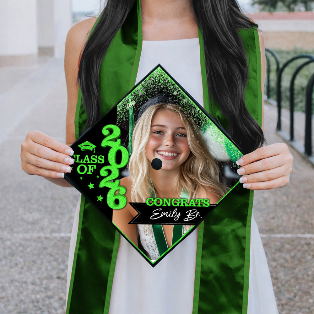 Class Of 2026 Glitter Topper - Personalized Printed Graduation Cap Topper
