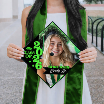 Class Of 2026 Glitter Topper - Personalized Printed Graduation Cap Topper