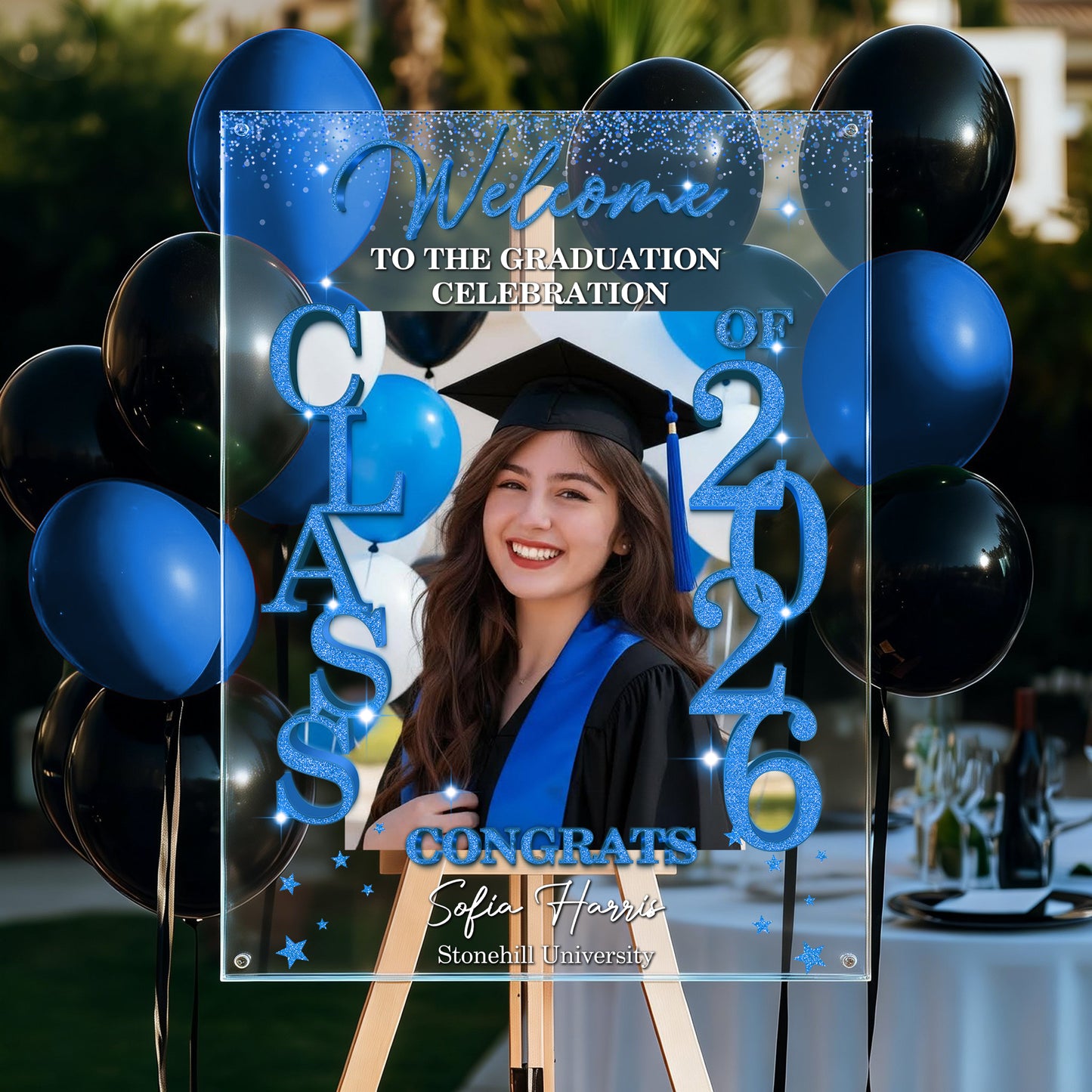Congrats Graduation Glitter - Personalized Graduation Welcome Sign - Custom Acrylic Celebration Sign