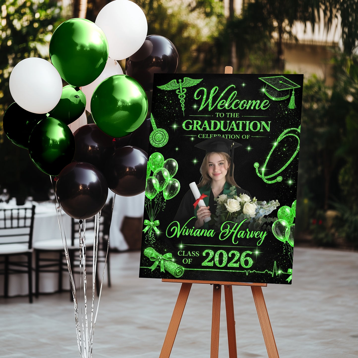 Glitter Nurse RN Personalized Graduation Welcome Sign - Custom Photo Welcome Sign - Graduation Gifts