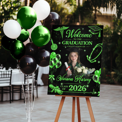 Glitter Nurse RN Personalized Graduation Welcome Sign - Custom Photo Welcome Sign - Graduation Gifts