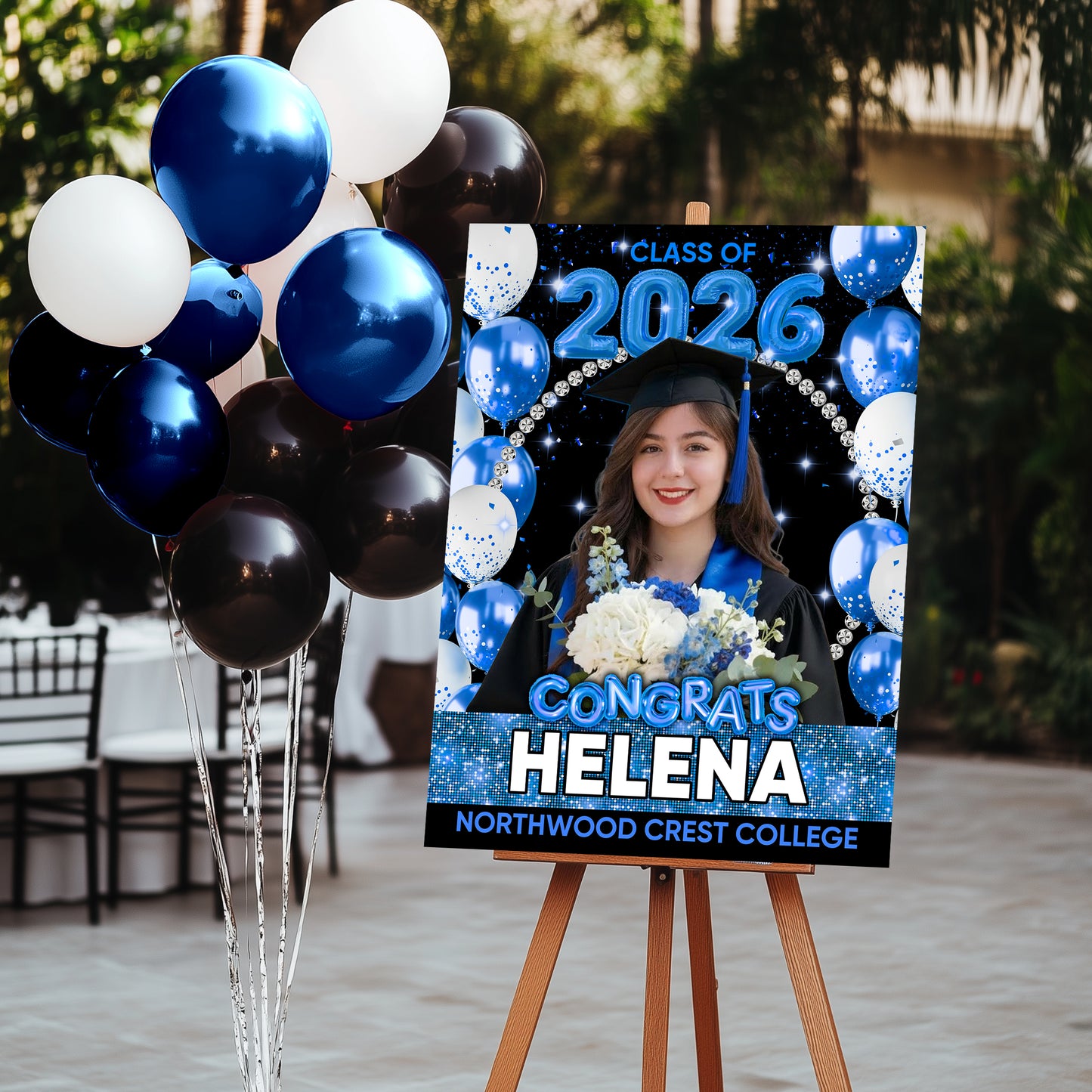 Congrats Graduation Glitter Bubble - Personalized Graduation Welcome Sign - Custom Photo Welcome Sign