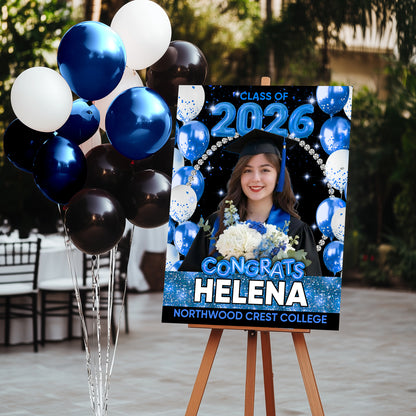Congrats Graduation Glitter Bubble - Personalized Graduation Welcome Sign - Custom Photo Welcome Sign