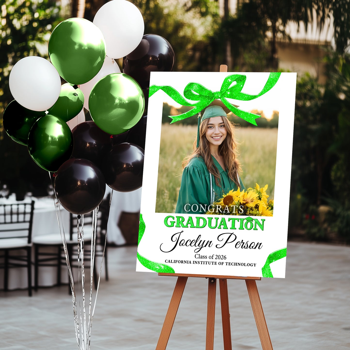 Congrats Graduation Glitter Bow - Personalized Graduation Welcome Sign - Custom Photo Welcome Sign