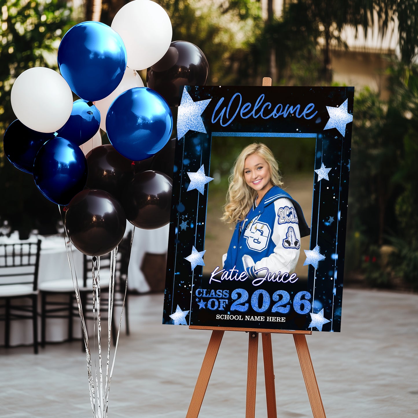 Class Of 2026 Glitter Star Graduation Welcome Sign - Custom Photo Welcome Sign