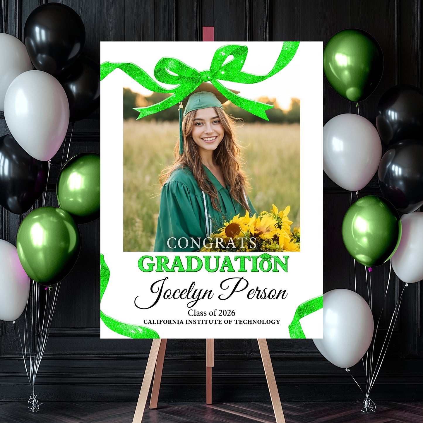 Congrats Graduation Glitter Bow - Personalized Graduation Welcome Sign - Custom Photo Welcome Sign