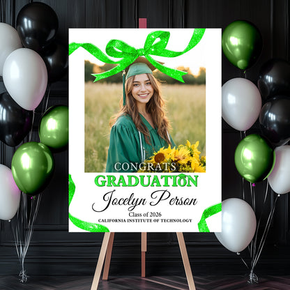 Congrats Graduation Glitter Bow - Personalized Graduation Welcome Sign - Custom Photo Welcome Sign