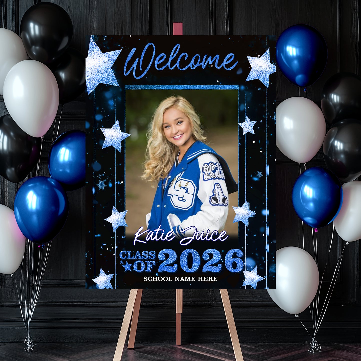 Class Of 2026 Glitter Star Graduation Welcome Sign - Custom Photo Welcome Sign