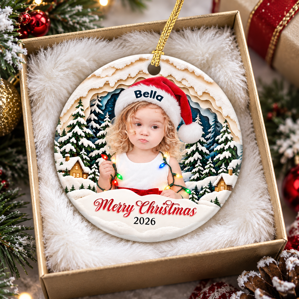 Funny Photo Merry Christmas - Real 3D Relief Ornament