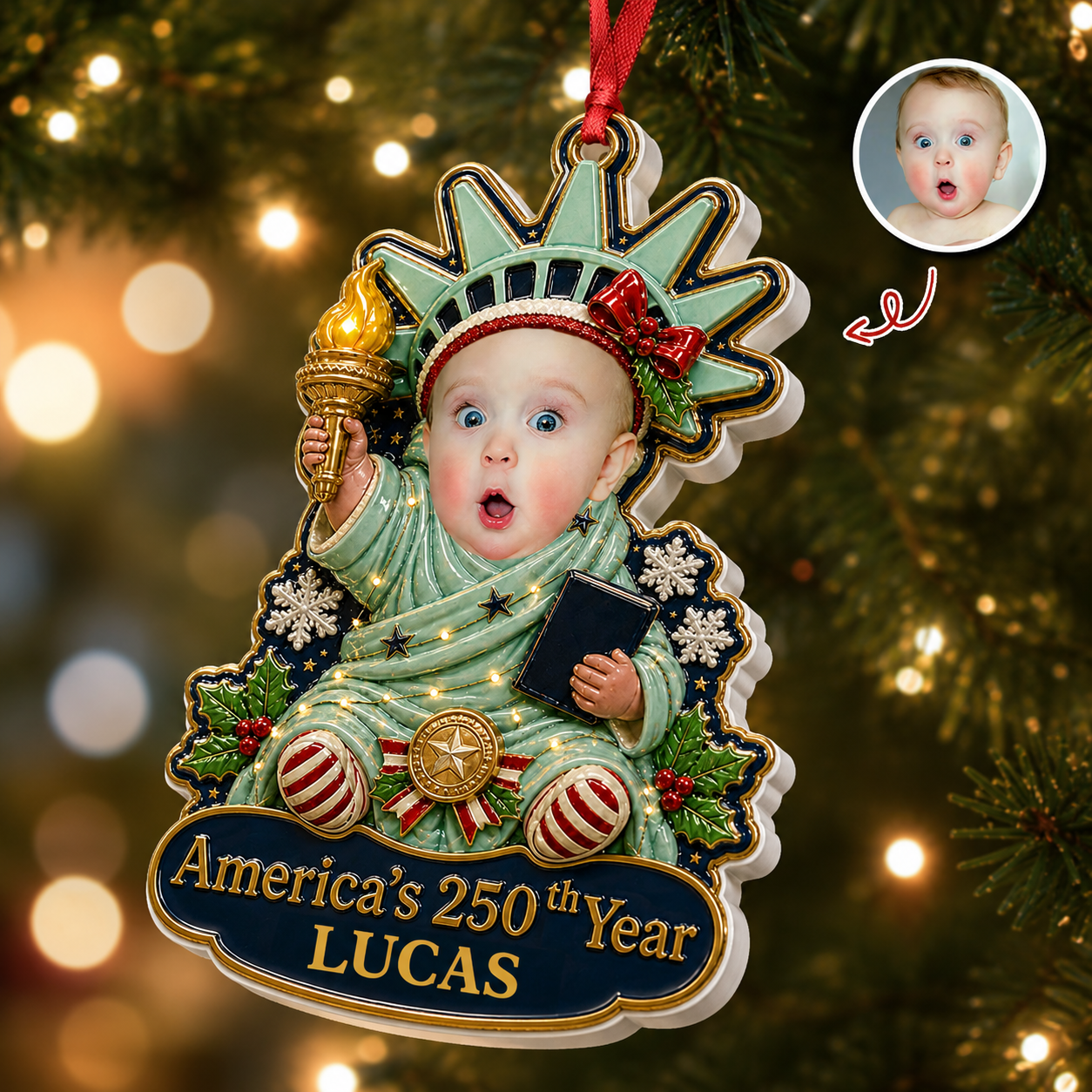 America Patriotic Keepsake Liberty Baby - Real 3D Relief Ornament