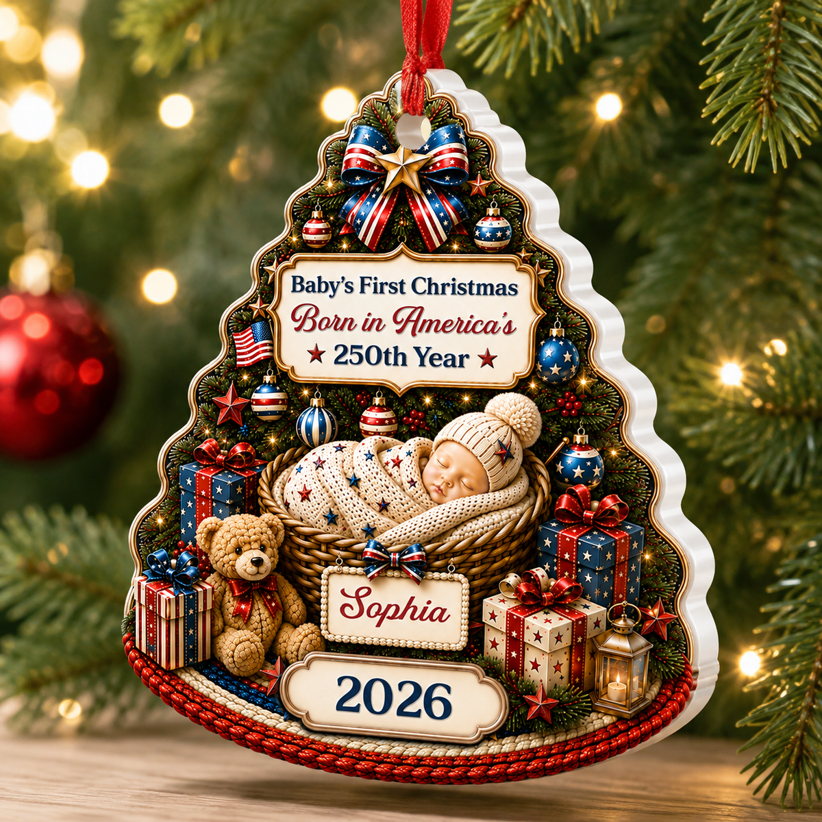 Our Patriotic Little Miracle Baby New Parents - Real 3D Relief Ornament 2