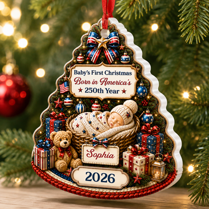 Our Patriotic Little Miracle Baby New Parents - Real 3D Relief Ornament 2