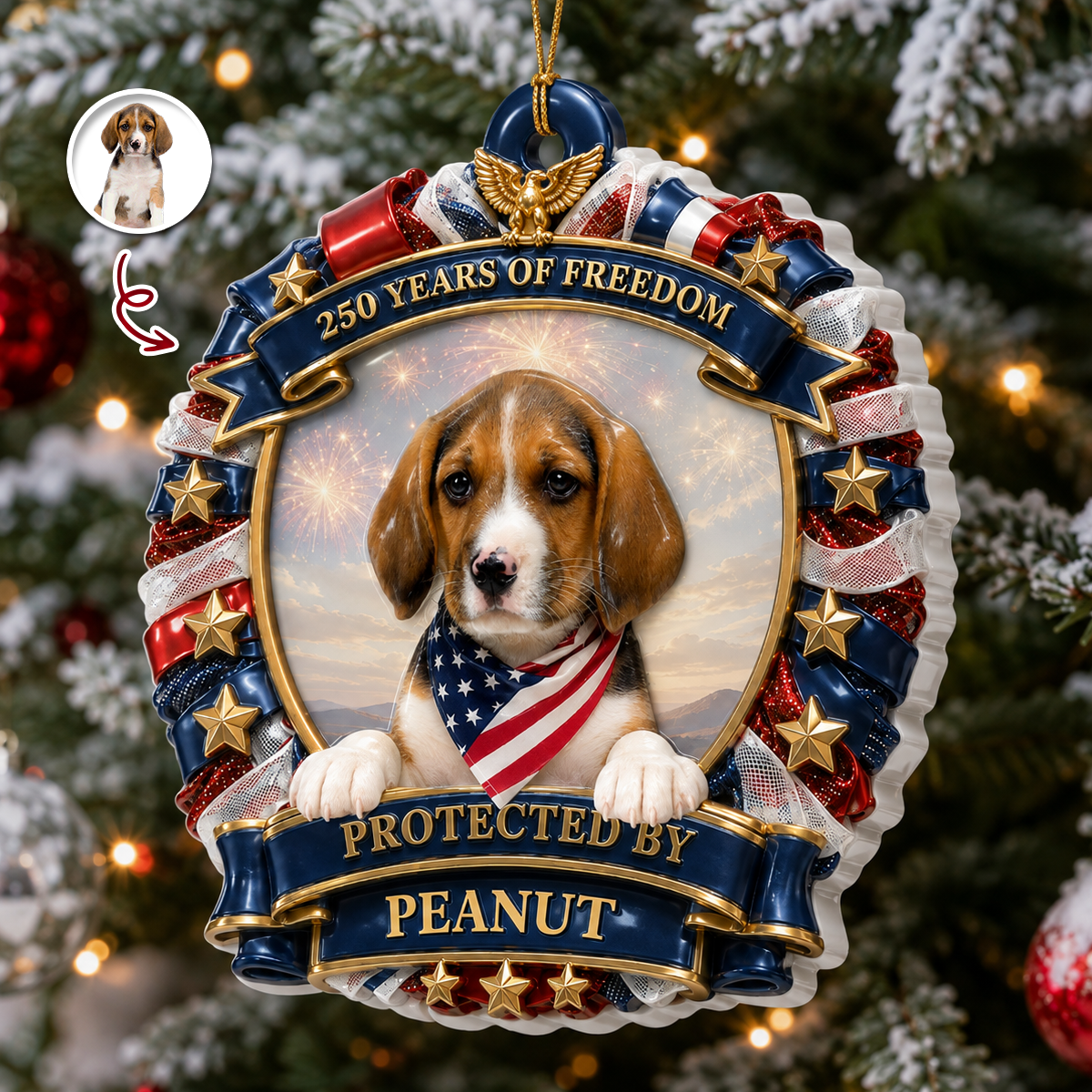 Personalized Dog Lovers 250th America Ornament Patriotic - Real 3D Relief Ornament 2