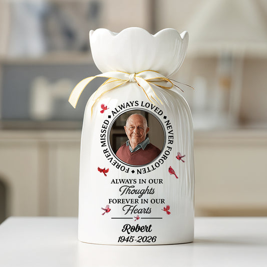 In Loving Memory Cardinal - Personalized Custom Ribbon Tie Flower Vase