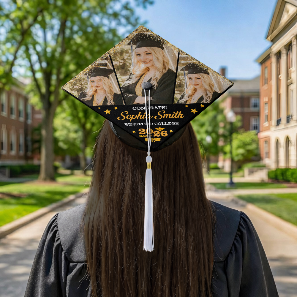 Class Of 2026 Congrats Glitter Cap Topper - Personalized Printed Graduation Cap Topper