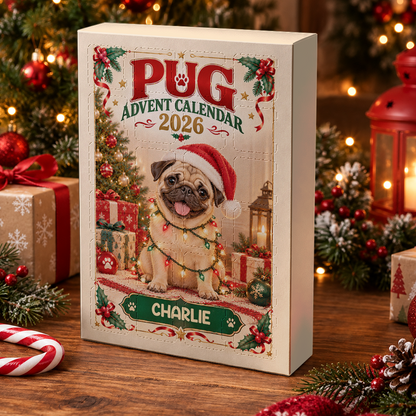 Pug Advent Calendar 2026 24 Day Christmas Countdown Box With Cute Dog Figurines - Advent Calendar Box-Box&Acrylic