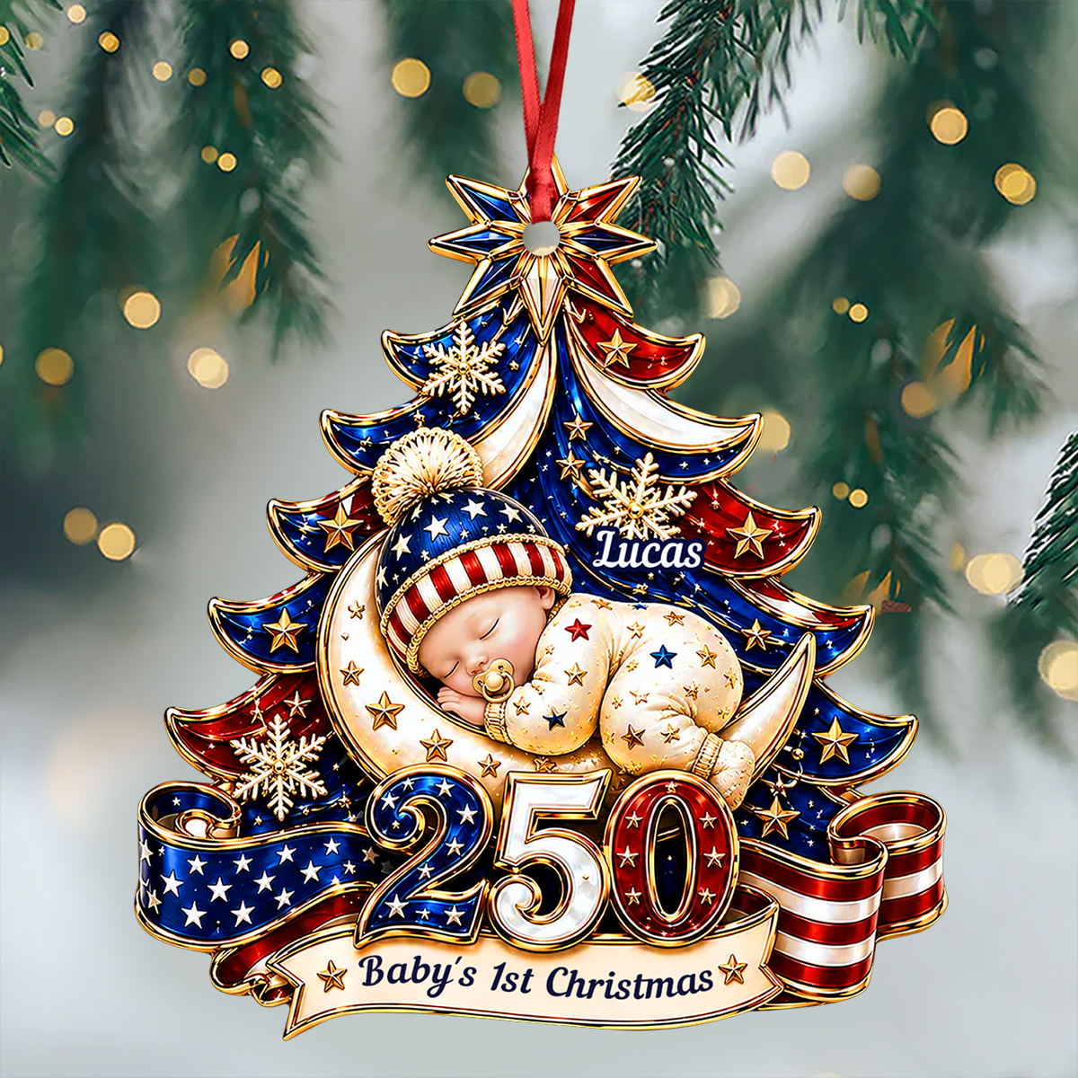 Christmas Gift For Newborn United States Of America - Real 3D Relief Ornament
