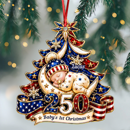 Christmas Gift For Newborn United States Of America - Real 3D Relief Ornament