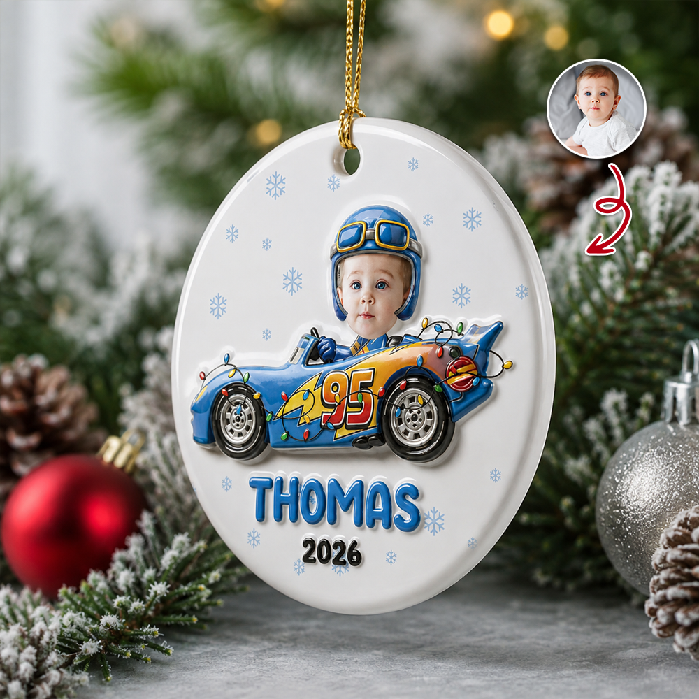 Custom Photo Driving Home For Christmas - Real 3D Ceramic Ornament