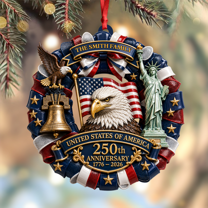 Custom Family Name Eagle Personalized 250th America  - Real 3D Relief Ornament
