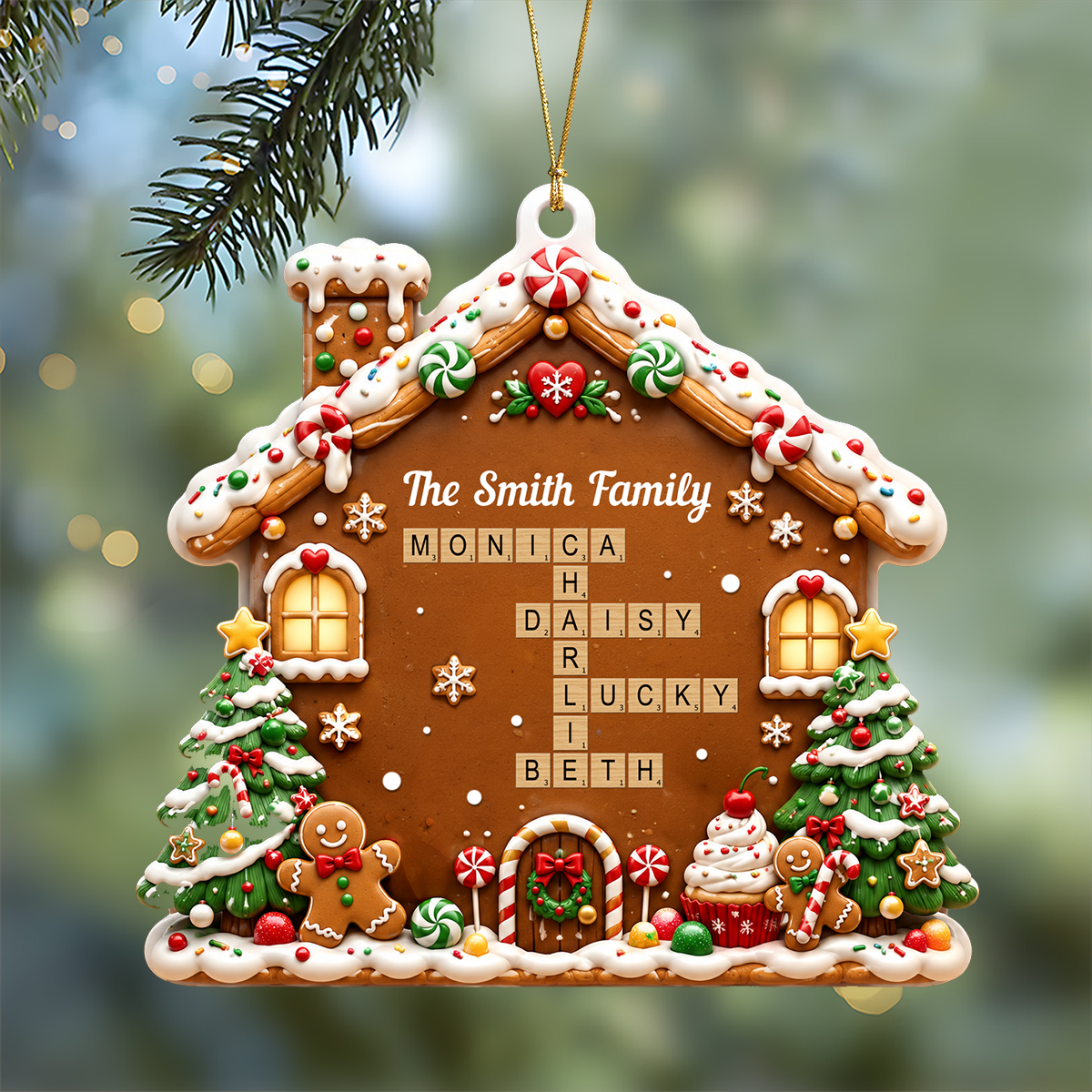 Festive Christmas House Family Forever Linked Together Crossword Puzzle Art - 3D Relief Ornament