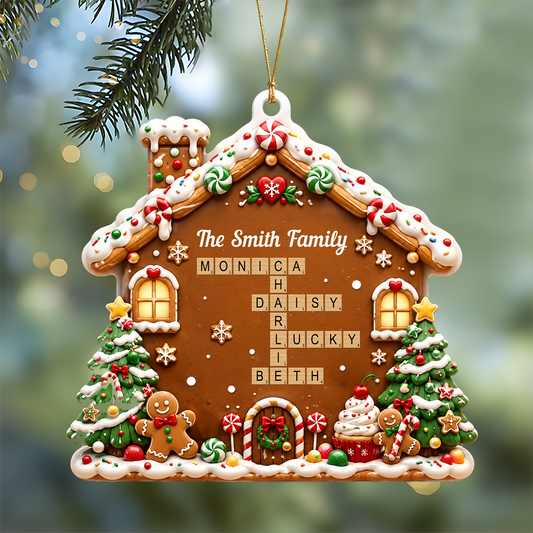 Festive Christmas House Family Forever Linked Together Crossword Puzzle Art - 3D Relief Ornament