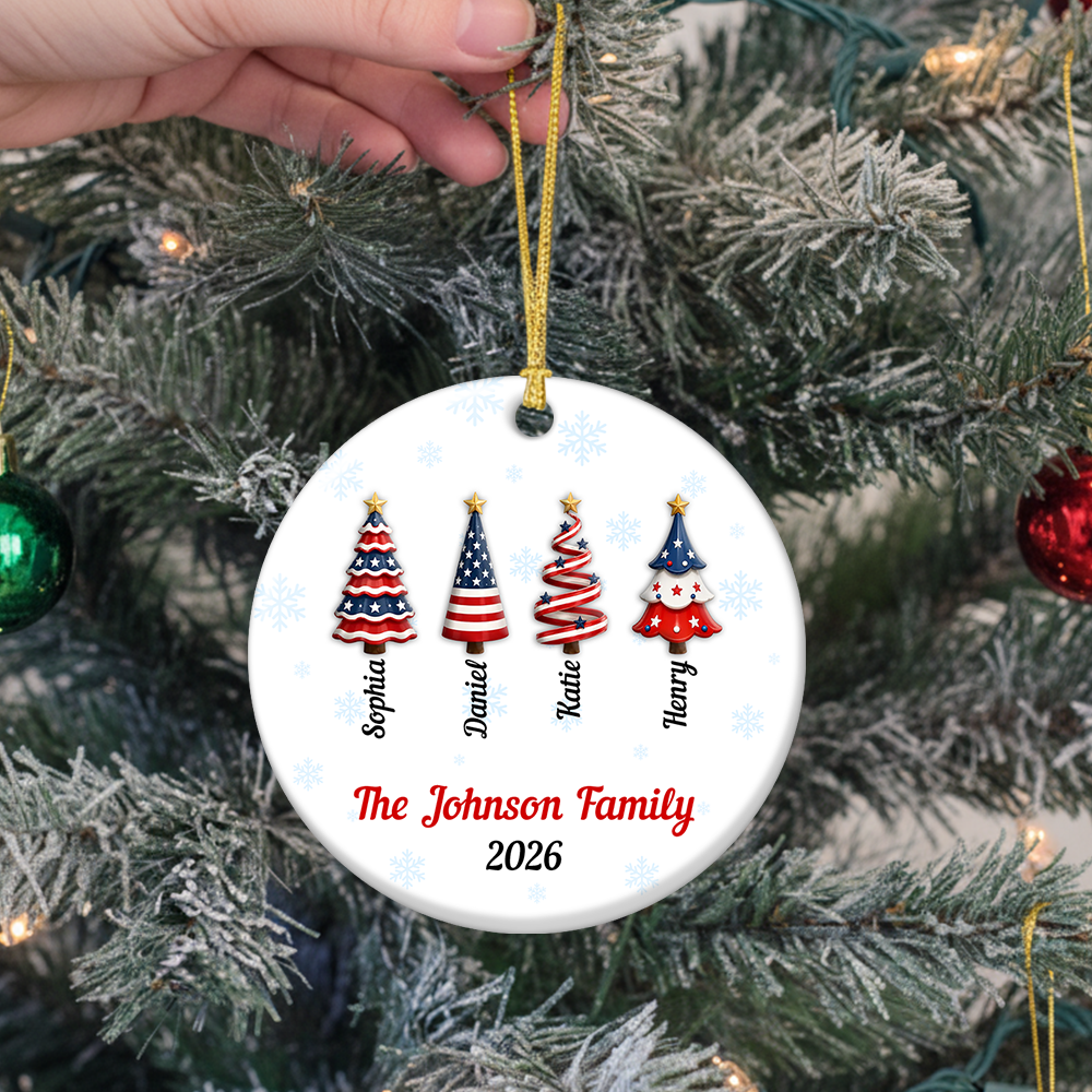 America 250 Christmas Ornament with Family Names - Real 3D Ceramic Ornament