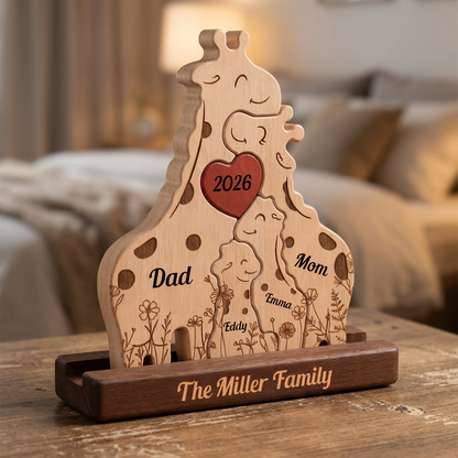 Personalized Giraffe Family Puzzle - Custom Wooden Name Puzzle