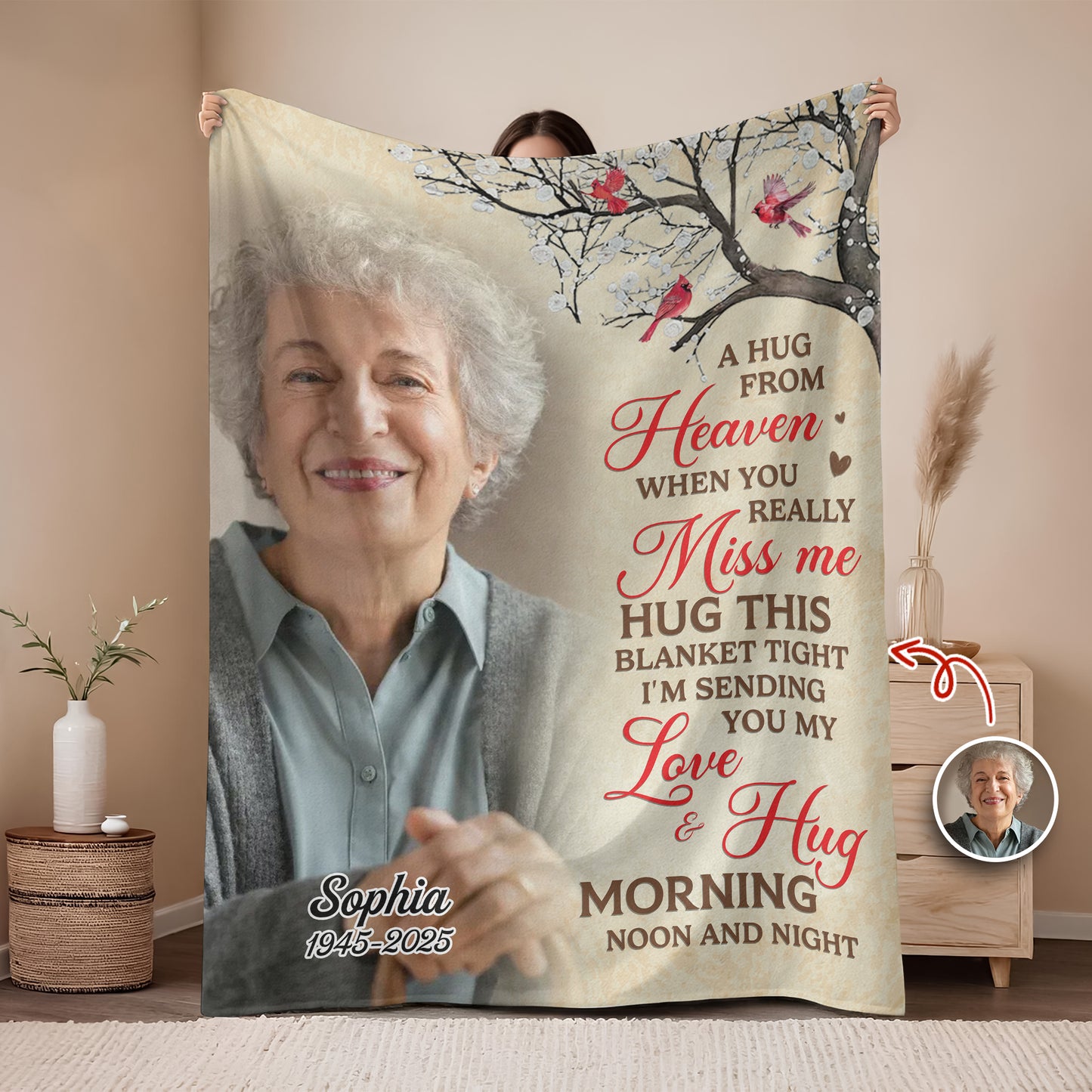 A Hug From Heaven Cardinal Sympathy Gift - Memorial Personalized Custom Blanket