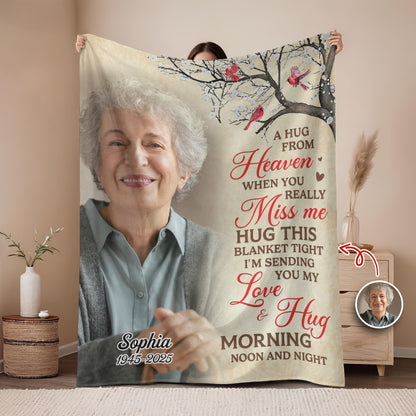 A Hug From Heaven Cardinal Sympathy Gift - Memorial Personalized Custom Blanket